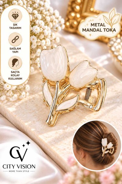 cityvision Lale Model White Color Metal Hair Clip - Large Size - Stylish and ...