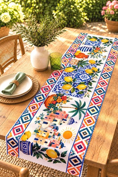 EVPANYA Lemons and Flowers Patterned Runner/Tablecloth/Placemat