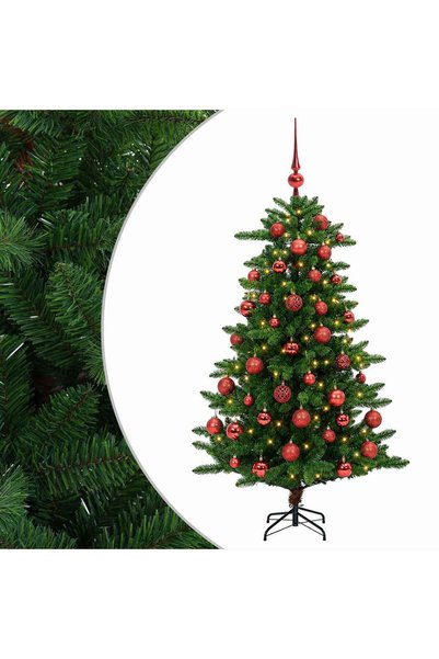vidaxl Brad de Crăciun artificial cu globuri 120 cm 150 LED-uri