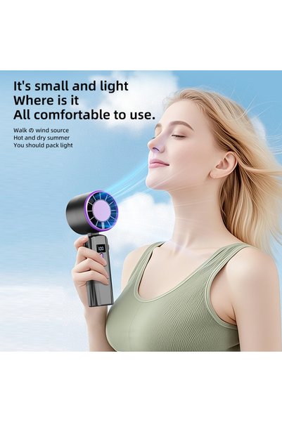JOYUNIQ مروحة توربو محمولة باليد، مروحة صغيرة قابلة للطي مع شاشة LED رقمية، 5 سرعات للرياح، مروحة قابلة لإعادة الشحن عبر USB للسفر في الهواء الطلق