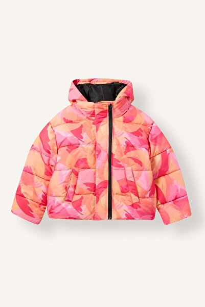 DeFacto Patterned Asymmetrical Zippered Inflatable Hooded Coat for Girls I129...