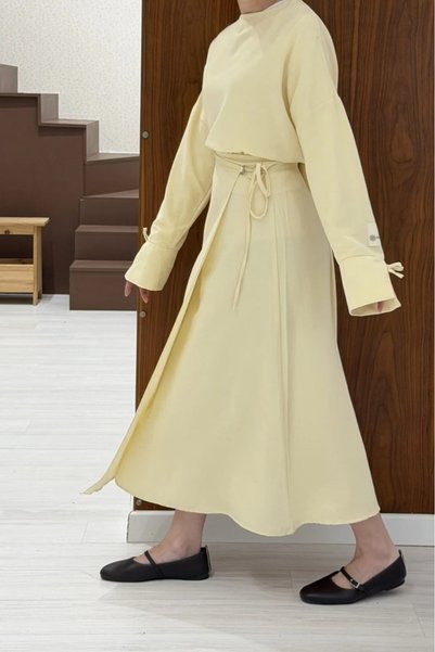 fayaboutique.com Butteryellow Vivre Anvelop Bağcık Detaylı Keten Takım