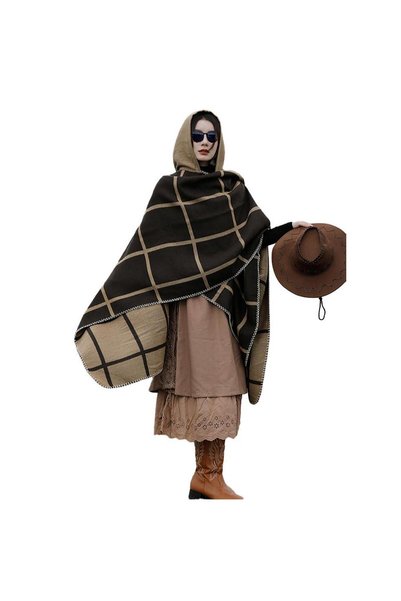 Generic Brand Poncho-capă deschisă în față pentru femei, maro