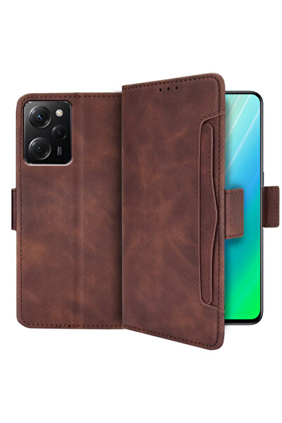 XGSM Husă tip carte pentru Xiaomi Poco X5 Pro 5G, cu slot pentru card, maro