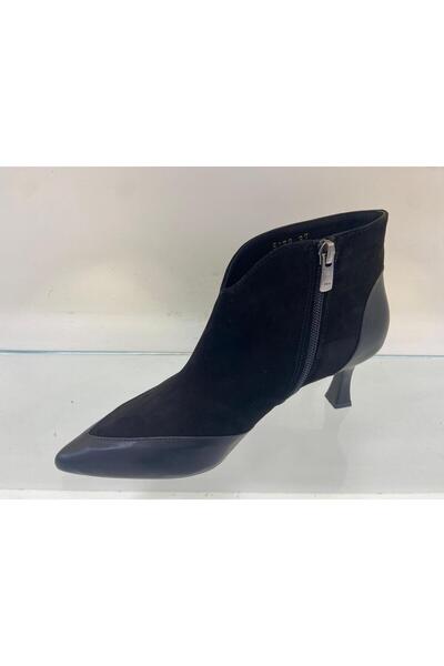 MARCO ROCCO Genuine Leather Suede Patent Leather Zippered Heeled Pointed Toe Stylish Women's Boots