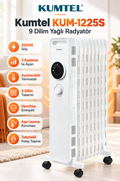KUMTEL 2000 W 9 Dilim Yağlı Radyatör Isıtıcı – 3 Güç Kademeli, Ayarlanabilir ...