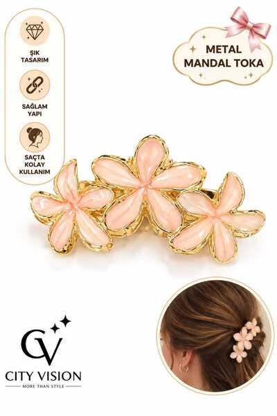 cityvision Three-Flower Beige Color Metal Hair Clip - Large Size - Stylish an...