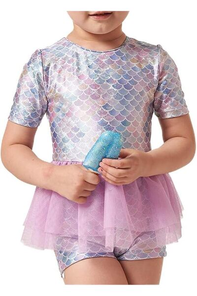 GENERAL Baby Girls One-Piece Sparkly Sequins Mermaid Fish Scale Ruffles Swims...