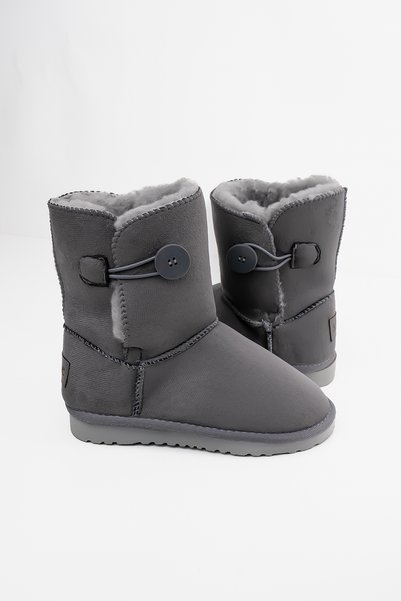 Shupe Children's Single Button Gray Winter Boots with Fur Inside