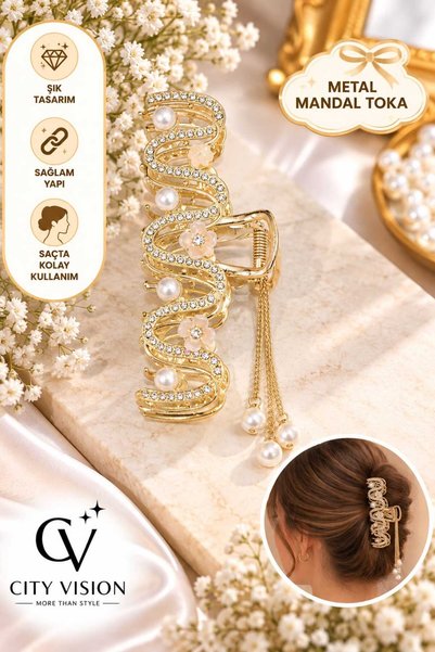 cityvision Model Metal Hair Clip with Hanging Pearls - Large Size - Stylish a...