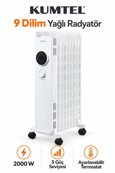 KUMTEL 9 Dilim 2000 W Yağlı Radyatör Termostatlı 3 Kademeli Devrilme Emniyetl...