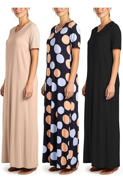 Real Essentials Women's Re Ladies Maxi Crew Ss Nightshirt Nightgown (pack of 3)