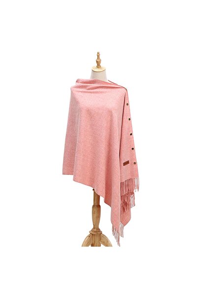 Generic Brand Poncho de iarnă pentru femei cu nasturi, pelerină călduroasă cu...