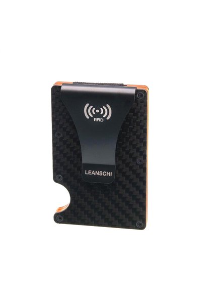 LEANSCHI TECH-WALLET σε μαύρο ανθρακόνημα και πορτοκαλί επένδυση