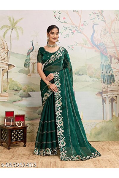 Generic Brand Embroidered, Floral Print, Self Design, Woven Bollywood Organza...