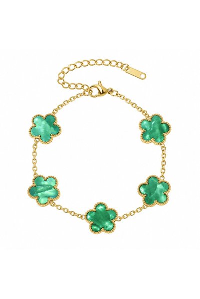 Daizy Brățară trifoi cu 5 frunze placată cu aur de 18K - Reglabilă - Verde