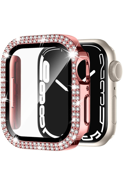 XGSM Carcasă 2 în 1 + Sticlă securizată pentru Apple Watch 7/8/9 41mm, Roz