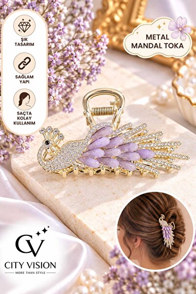 cityvision Peacock Model Zircon Stone Purple Color Metal Hairpin - Large Size...