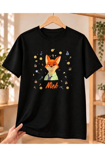 Mor Mürekkep Tricou unisex cu imprimeu Zootropolis Nick Square - Negru (M)