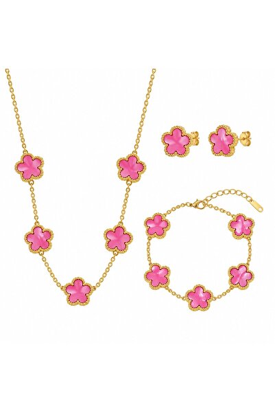 Daizy Set bijuterii Dama colier, bratara si cercei tip trifoi cu 5 foi placat...