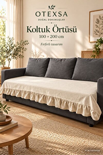 OTEXSA Ruffled Sofa Cover 100 X 200 cm Ecru Pet-Friendly Nail-Resistant Sofa ...