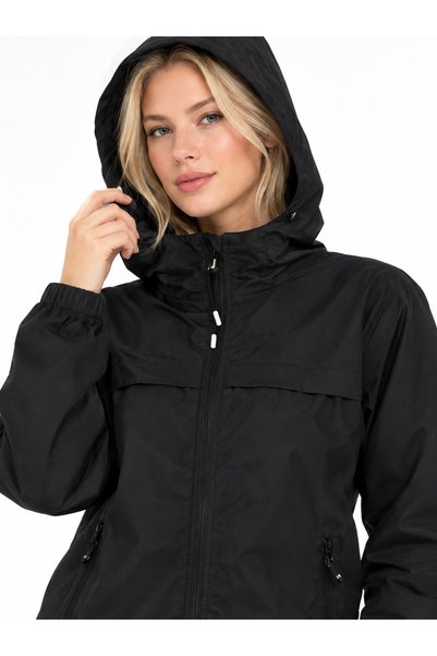 modazoom Unisex İçi Polarlı Kapüşonlu Siyah Yağmurluk Mont