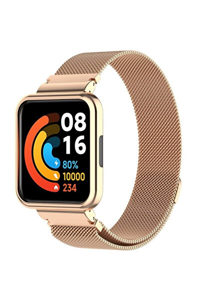 XGSM Curea Milanese cu carcasă pentru Xiaomi Redmi Watch 2 Lite, Aur Roz