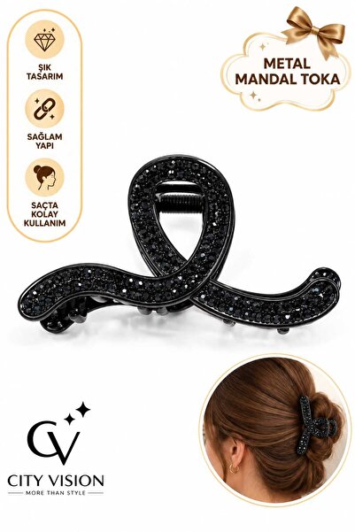 cityvision Modern Model Black Color Metal Hair Clip with Stones - Large Size