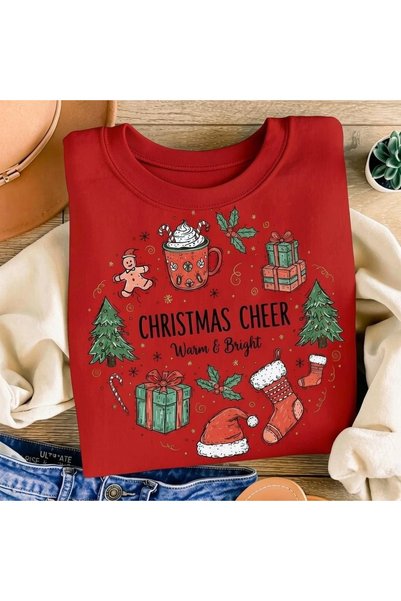 Vordevia Merry Christmas Printed Cotton 3 Thread Threaded Crew Neck Oversize ...