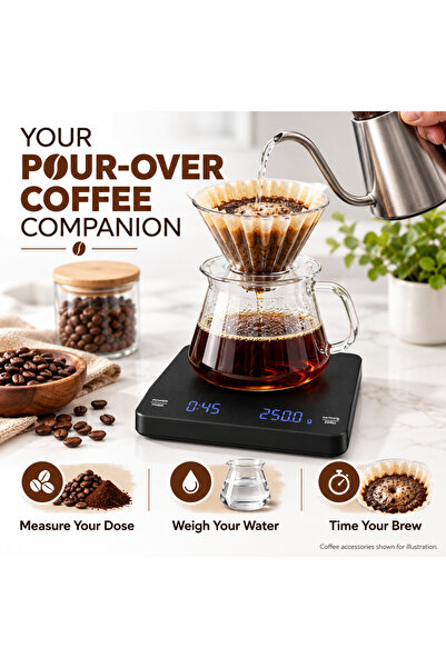Baytix HOME Digital Coffee Scale with Timer, 0.1g Resolution, 3kg Capacity, T...