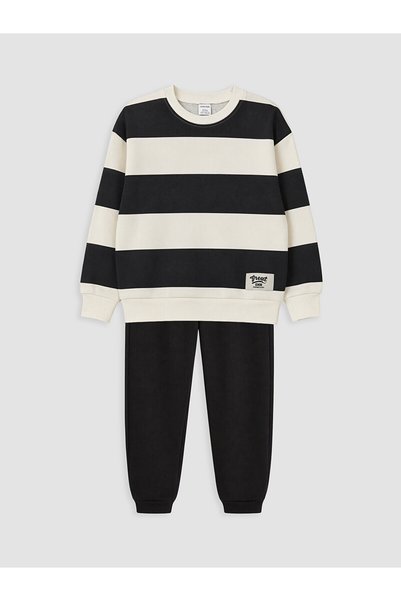 LC Waikiki Lcw Kids Black 3 Threaded Striped Boys' Suit with Nevavm Difference
