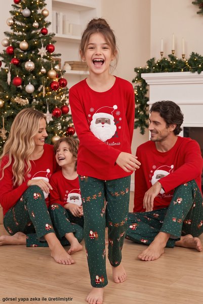 Siyah İnci Red Christmas Themed Thermal Fabric Ultra Soft Knitted Mother-Daughter Pajama Set26226928-2