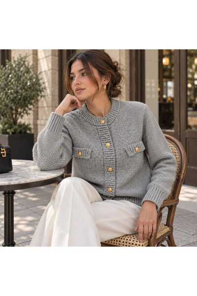 Park Karon Women's Premium Viscose Blended Gold Buttoned Knitwear Jacket - St...