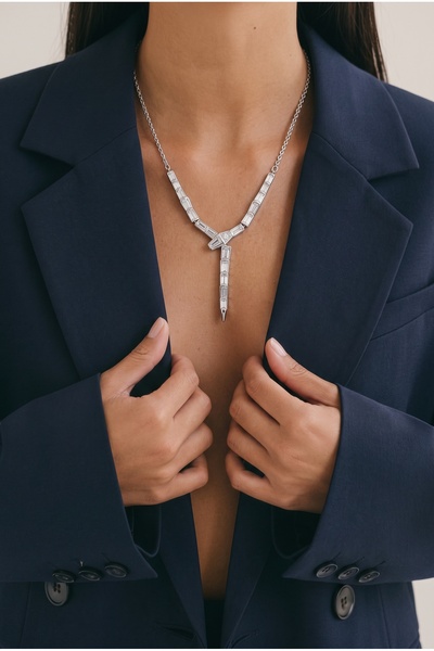 LYKOS Women's Silver Color Zircon Stone Baguette Snake Model Y Necklace (Ship...