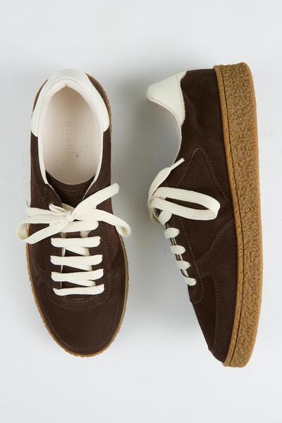 Krahe Sunny Men's Genuine Leather Lace-Up Brown-Ecru Sneakers