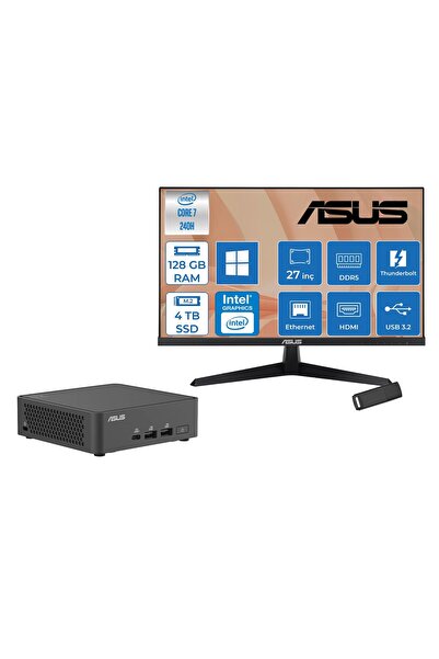 ASUS Nuc 15 Pro Core 7-240H 128GB 4TB SSD IPS 27" W11PRO Mini PC RNUC15CRK727P40+ZETTAUSBBELLEK