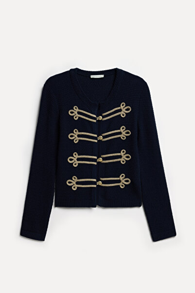 Mudo Women's Navy Blue Embroidered Cardigan