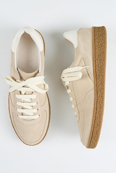 Krahe Sunny Men's Genuine Leather Lace-Up Beige-Ecru Sneakers