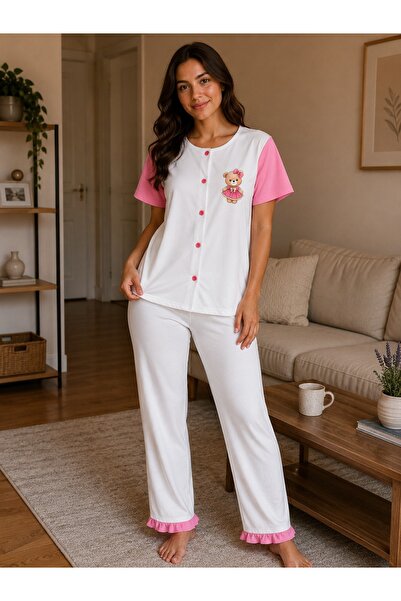 DOLCE KİDS 100% Cotton Women's Short Sleeve Six Long Buttoned Pajama Set