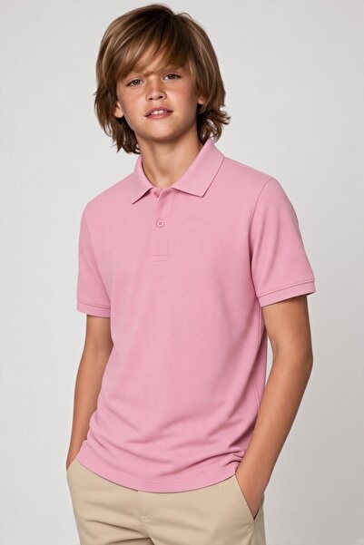 Afacan Unisex Pink Short Sleeve Polo Collar Lacoste T-Shirt - Suitable for Sc...