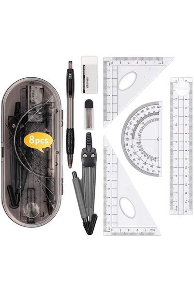 SYOSI 8 Pcs Maths Geometry Set | School Exam Stationery Kit with Compass Prot...