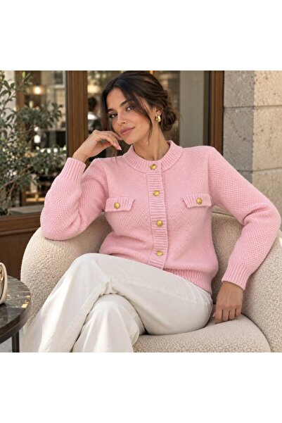 Park Karon Women's Premium Viscose Blended Gold Buttoned Knitwear Jacket - St...