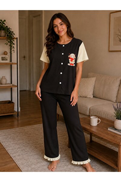 DOLCE KİDS 100% Cotton Women's Short Sleeve Six Long Buttoned Pajama Set