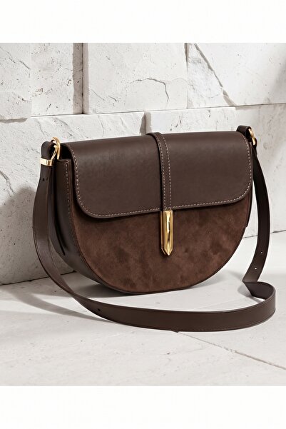 Gogoey Gold Buckle Suede Leather Style Stylish Women's Shoulder Bag Brown