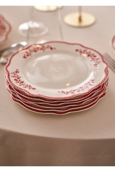 Bella Maison Catherine New Bone Porselen 48 Parça 12 Kişilik Yemek Takımı Kırmızı