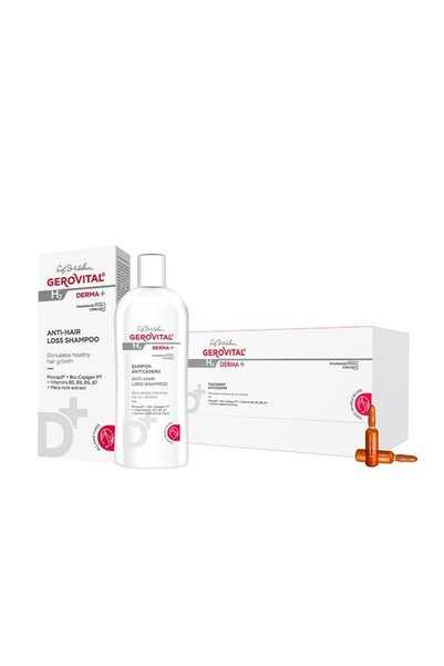 GEROVITAL Set de tratament anti-căderea părului H3 Derma 12 fiole + Șampon an...