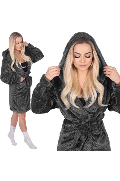 MyOfficeShop Halat de baie de damă, lungime până la genunchi, cu glugă, mărim...