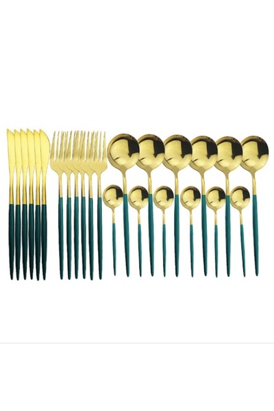 OEM Set de tacâmuri, 24 piese, pentru 6 persoane, din oțel inoxidabil, verde ...