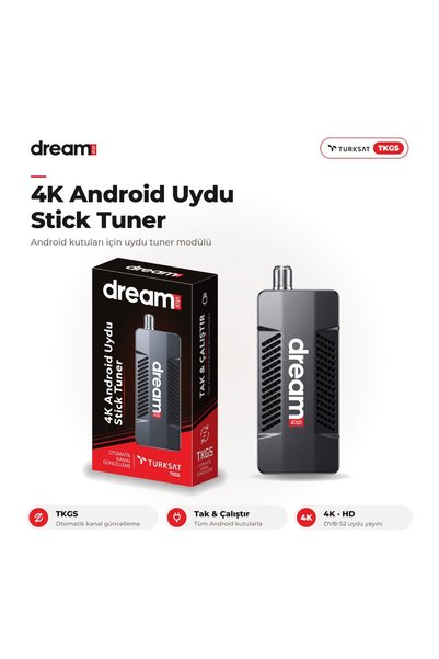 Dreamstar 4K Android Uydu Stick Tuner | USB Tak Çalıştır | TKGS Otomatik Kana...