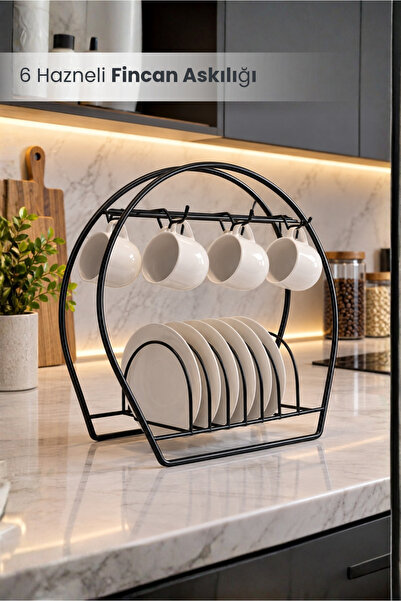 Orvila Black Cup and Mug Hanger - Decorative 6-Compartment Black Mug Hanger